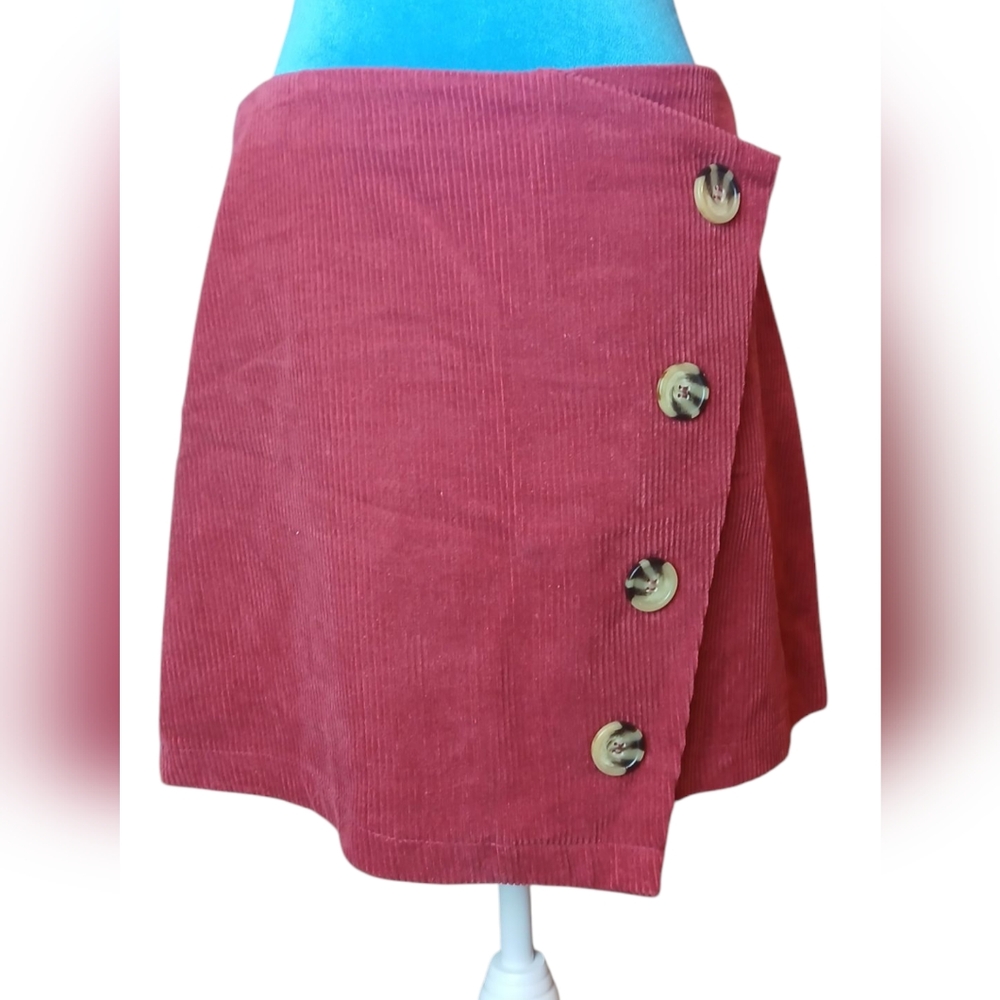 🍂 Harper Heritage Red Corduroy Button-Front Skirt in Deep Red Medium